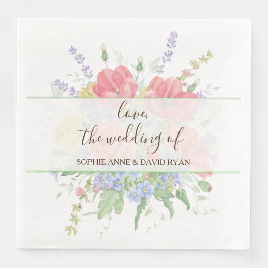 Rustikale Wasserfarbe Wilde Blume Hochzeit Serviette (Vorderseite)