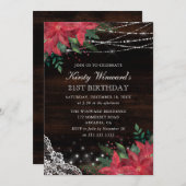 Rustikale Wasserfarbe Winter Poinsettia 21. Geburt Einladung (Vorne/Hinten)