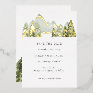 Rustikale Wasserfarben Berge Save The Date Folieneinladung