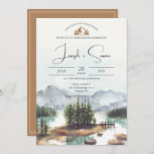 Rustikale Wasserfarben Bergsee Pinienwald Hochzeit Einladung (Vorne/Hinten)