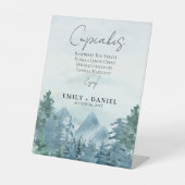 Rustikale Wasserfarben Blaue Berge Hochzeitstorte Sockelschild (Vorderseite)