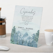 Rustikale Wasserfarben Blaue Berge Hochzeitstorte Sockelschild (In SItu)