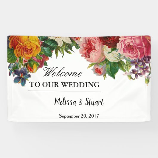 Rustikale Wasserfarben Blumen Willkommen Hochzeit Banner (Horizontal)