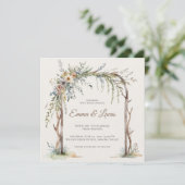 Rustikale Wasserfarben-Blumenbogen-Hochzeitseinlad Einladung (Stehend Vorderseite)