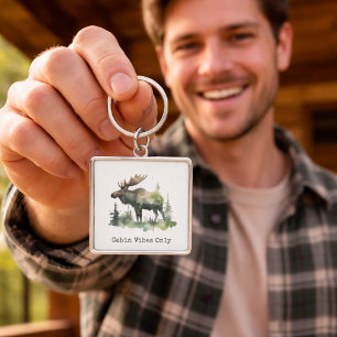 Rustikale Wasserfarben-Elch-Personalisierte Hütte  Schlüsselanhänger