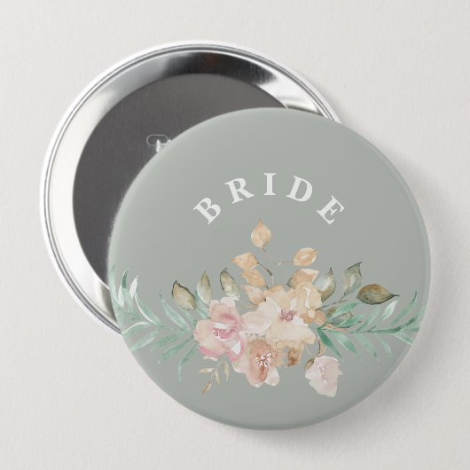 Rustikale Wasserfarben Florals auf der Grünen Brüc Button (Vorne & Hinten)