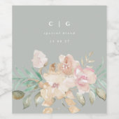 Rustikale Wasserfarben Florals auf Sage Green Wedd Weinetikett (Einzelnes Label)