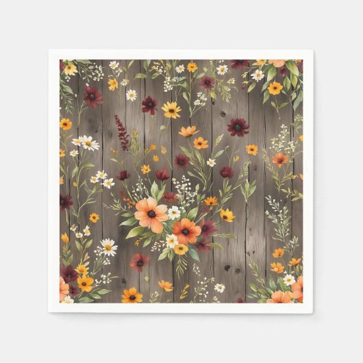 Rustikale Wasserfarben Florals mit Wildblumen Serviette (Vorderseite)