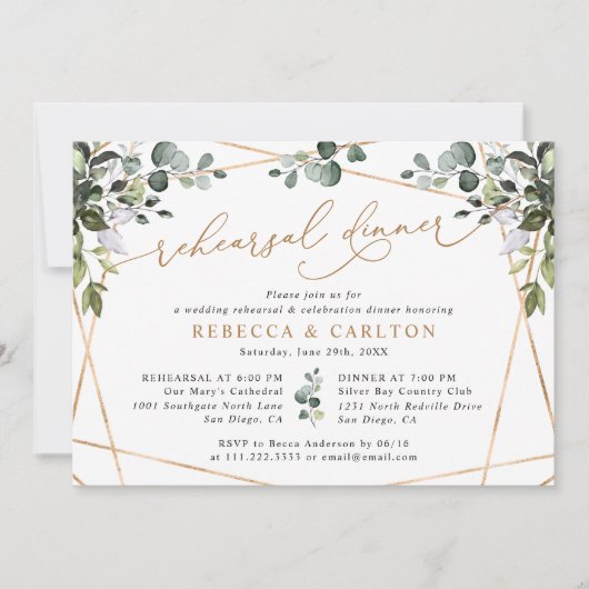 Rustikale Wasserfarben Grüne Goldene Probe Abendes Einladung (Vorderseite)