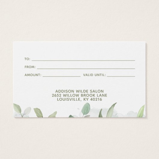 Rustikale Wasserfarben Grüne Unternehmerische Gesc (Rückseite)