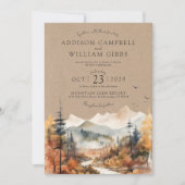 Rustikale Wasserfarben-Herbstbaum-Berg-Hochzeit Einladung (Vorderseite)