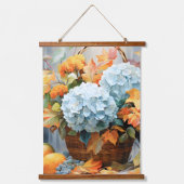 Rustikale Wasserfarben Herbstblumenkörbchen Wandteppich Mit Holzrahmen (Vorderseite)