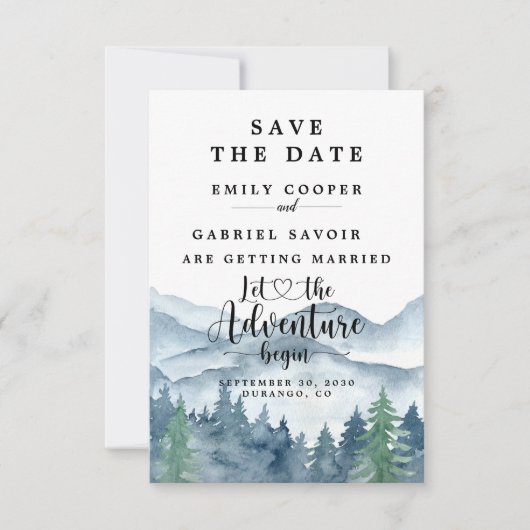 Rustikale Wasserfarben-Hochzeit im Wald Save The Date (Vorderseite)