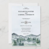 Rustikale Wasserfarben-Hochzeit mit immergrünem Be Einladung (Vorderseite)