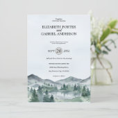 Rustikale Wasserfarben-Hochzeit mit immergrünem Be Einladung (Stehend Vorderseite)