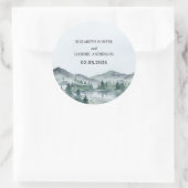 Rustikale Wasserfarben-Hochzeit mit immergrünem Be Runder Aufkleber (Tasche)
