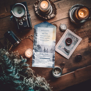 Rustikale Wasserfarben-Hochzeit mit Kiefern Motiv All In One Einladung