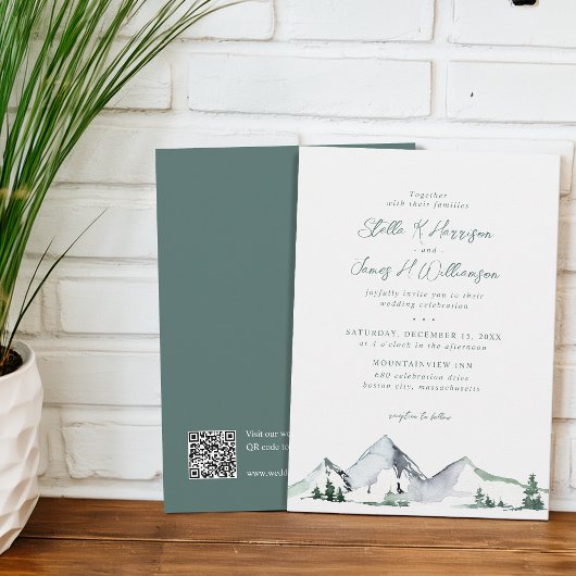 Rustikale Wasserfarben-Hochzeit mit QR-Code in den Einladung