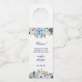 Rustikale Wasserfarben-Hydrangea-Hochzeit Flaschenanhänger (Vorderseite)