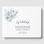 rustikale Wasserfarben-Illustration blaue Blumenbo Gästebuch (Vorderseite)