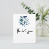 Rustikale Wasserfarben-Illustration Blaues Blumenb Dankeskarte (Stehend Vorderseite)