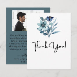 Rustikale Wasserfarben-Illustration Blaues Blumenb Dankeskarte