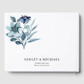 Rustikale Wasserfarben-Illustration Blaues Blumenb Gästebuch (Rückseite)