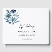 Rustikale Wasserfarben-Illustration Blaues Blumenb Gästebuch (Vorderseite)
