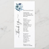 Rustikale Wasserfarben-Illustration Blaues Blumenb Menükarte (Rückseite)