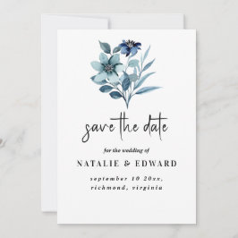 Rustikale Wasserfarben-Illustration Blaues Blumenb Save The Date
