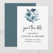 Rustikale Wasserfarben-Illustration Blaues Blumenb Save The Date (Vorne/Hinten)