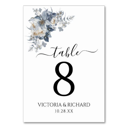 rustikale Wasserfarben-Illustration einer Blume  Tischnummer (Vorderseite)