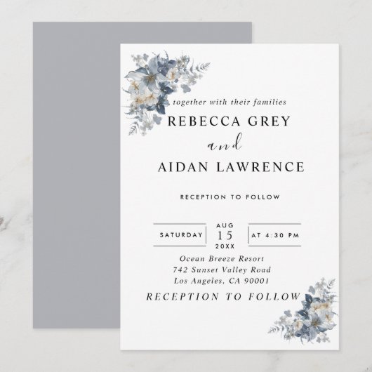 rustikale Wasserfarben-Illustration einer Blüten- Einladung (Vorne/Hinten)