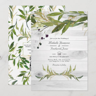Rustikale Wasserfarben Land QR Code Hochzeit Einladung