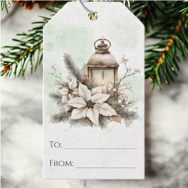 Rustikale Wasserfarben Laterne und Pinienweiden Geschenkanhänger