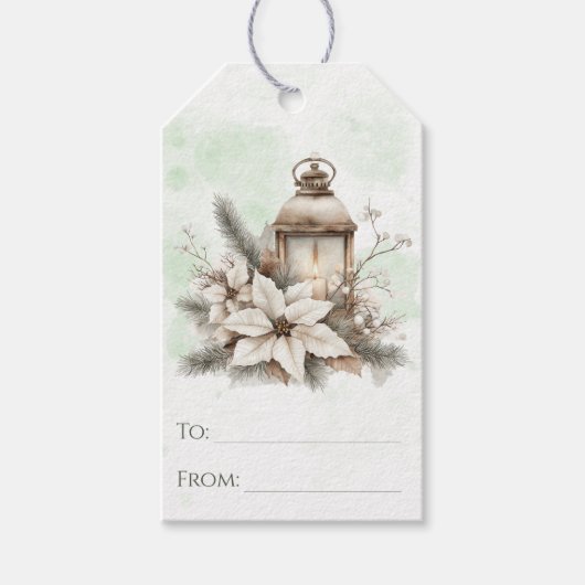 Rustikale Wasserfarben Laterne und Pinienweiden Geschenkanhänger (Vorderseite)