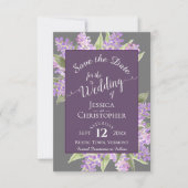 Rustikale Wasserfarben Lilacs Calligraphy Gray Wed Save The Date (Vorderseite)