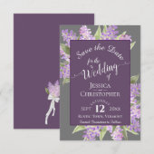 Rustikale Wasserfarben Lilacs Calligraphy Gray Wed Save The Date (Vorne/Hinten)
