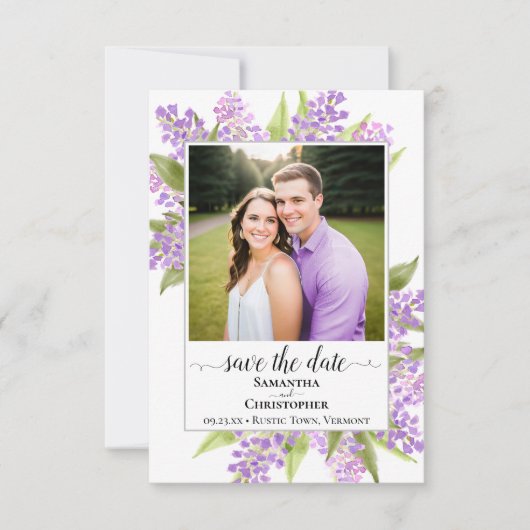 Rustikale Wasserfarben Lilacs & Foto Einfache Hoch Save The Date (Vorderseite)