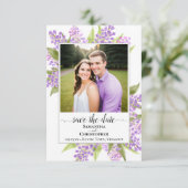 Rustikale Wasserfarben Lilacs & Foto Einfache Hoch Save The Date (Stehend Vorderseite)