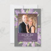 Rustikale Wasserfarben Lilacs & Foto Gray Wedding Save The Date (Vorderseite)