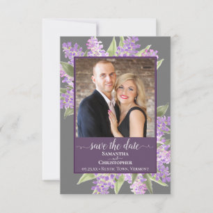 Rustikale Wasserfarben Lilacs & Foto Gray Wedding Save The Date