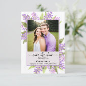 Rustikale Wasserfarben Lilacs & Foto Lavendel Wedd Save The Date (Stehend Vorderseite)