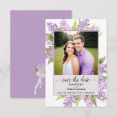 Rustikale Wasserfarben Lilacs & Foto Lavendel Wedd Save The Date (Vorne/Hinten)