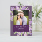 Rustikale Wasserfarben Lilacs & Foto Lila Hochzeit Save The Date (Stehend Vorderseite)