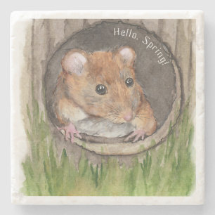 Rustikale Wasserfarben-Maus Steinuntersetzer