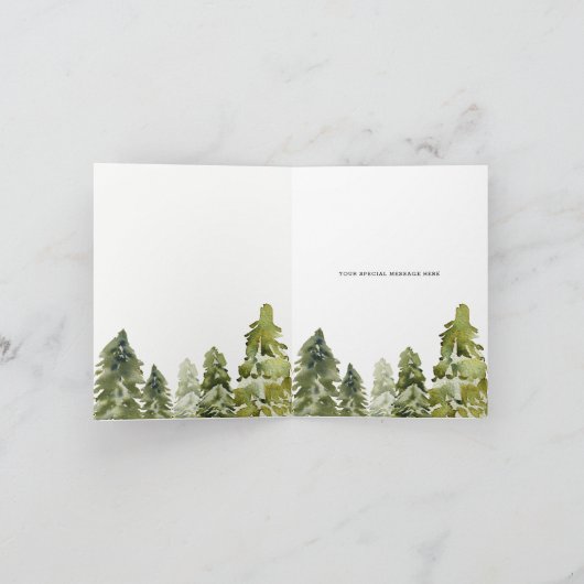 Rustikale Wasserfarben Pine Danke Karte (Innenseite)