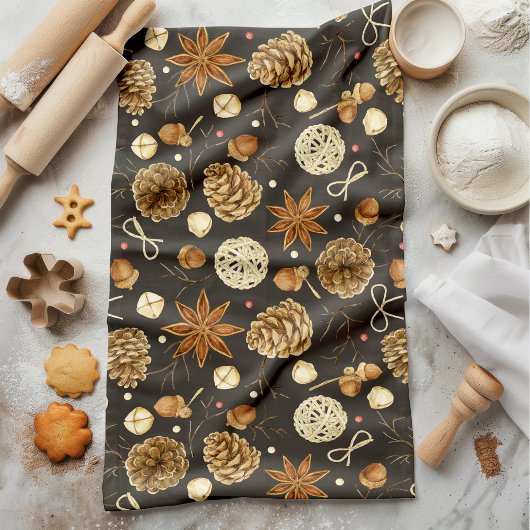 Rustikale Wasserfarben Pinienwälder fallen Geschirrtuch