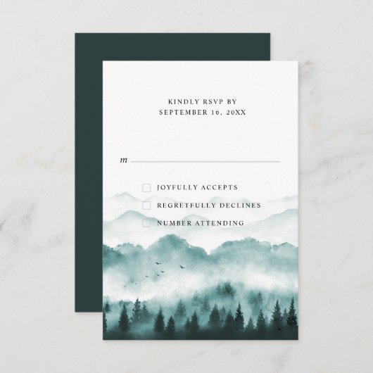 Rustikale Wasserfarben Pinienwälder RSVP Karte (Vorne/Hinten)
