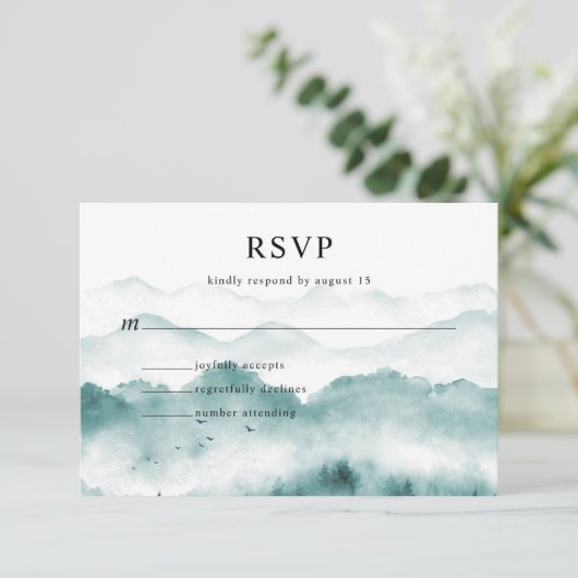 Rustikale Wasserfarben Pinienwälder RSVP Karte (Stehend Vorderseite)